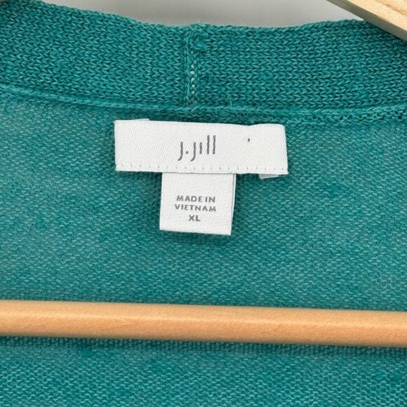 J. Jill Womens Teal Open Front Cardigan sweater size XL linen blend - Picture 3 of 14
